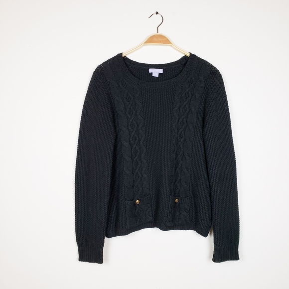 Laura Scott • Black Cable Waffle Knit Sweater - Picture 1 of 8